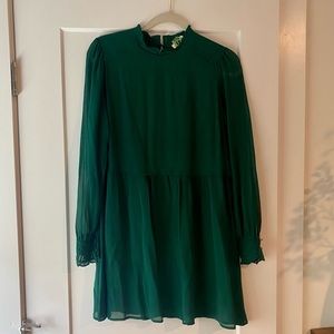 Sezane Emerald Green Long-Sleeve Mini Dress